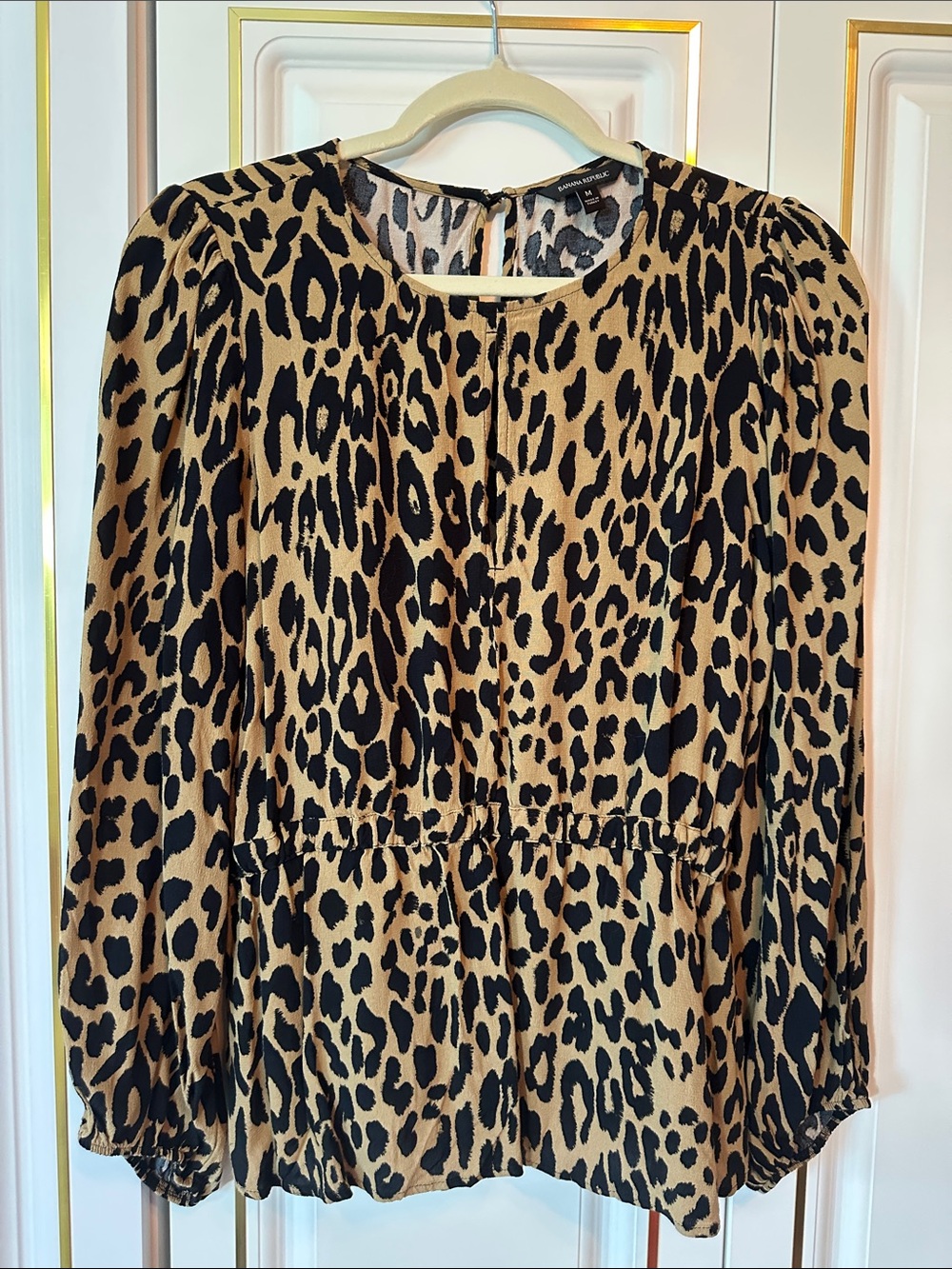 Banana Republic Black and Tan Leopard Print Long Sleeve Blouse
